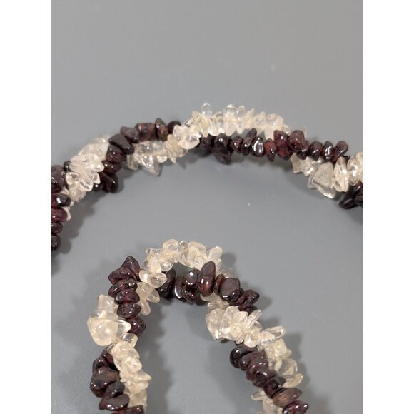 Vintage Red Garnet Clear Rock Crystal Quartz Twist Necklace 26 in - Picture 11 of 12